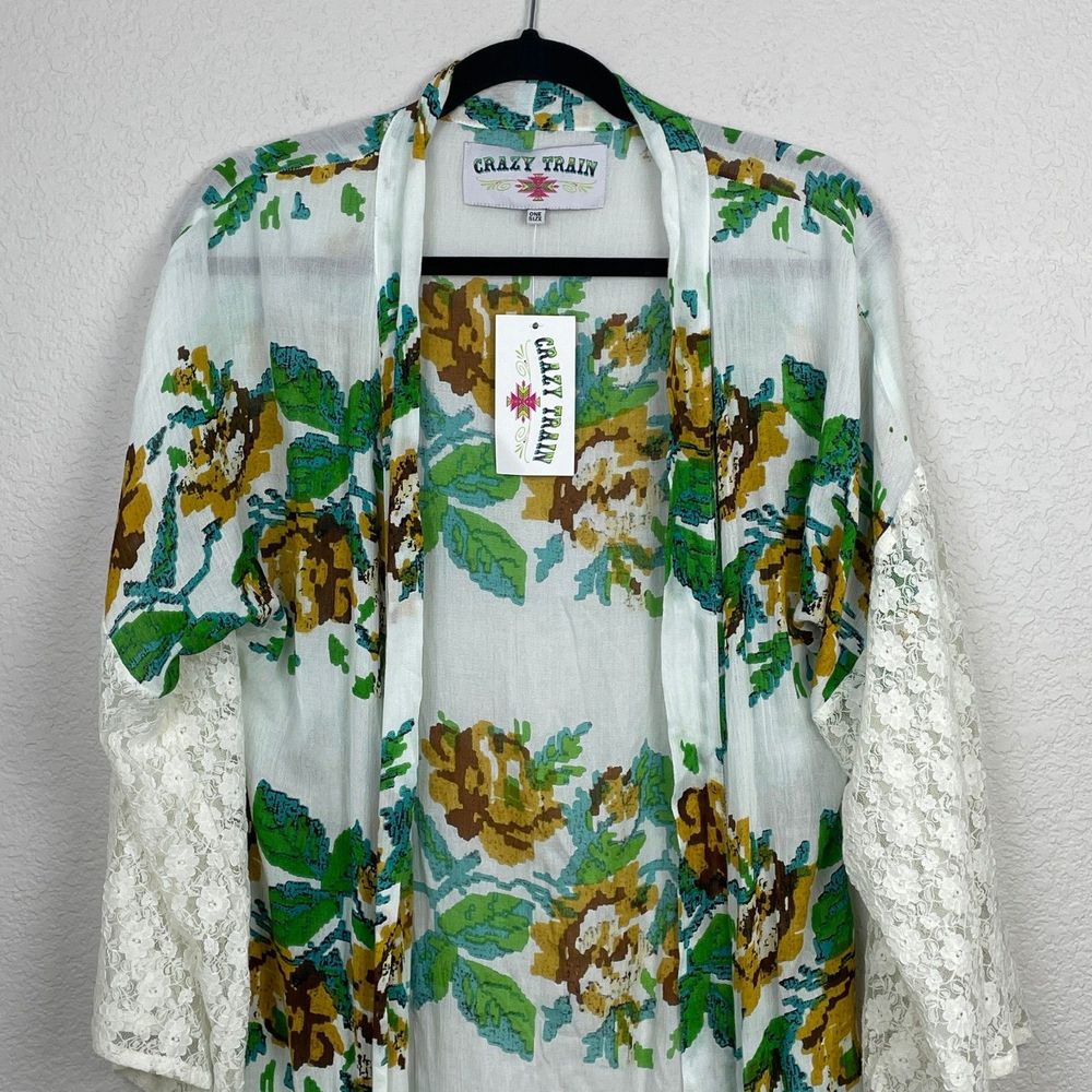 Crazy Train Boho Lace Duster Women OS Southwest Floral Long Sleeve Maxi Open NWT - Picture 4 of 12